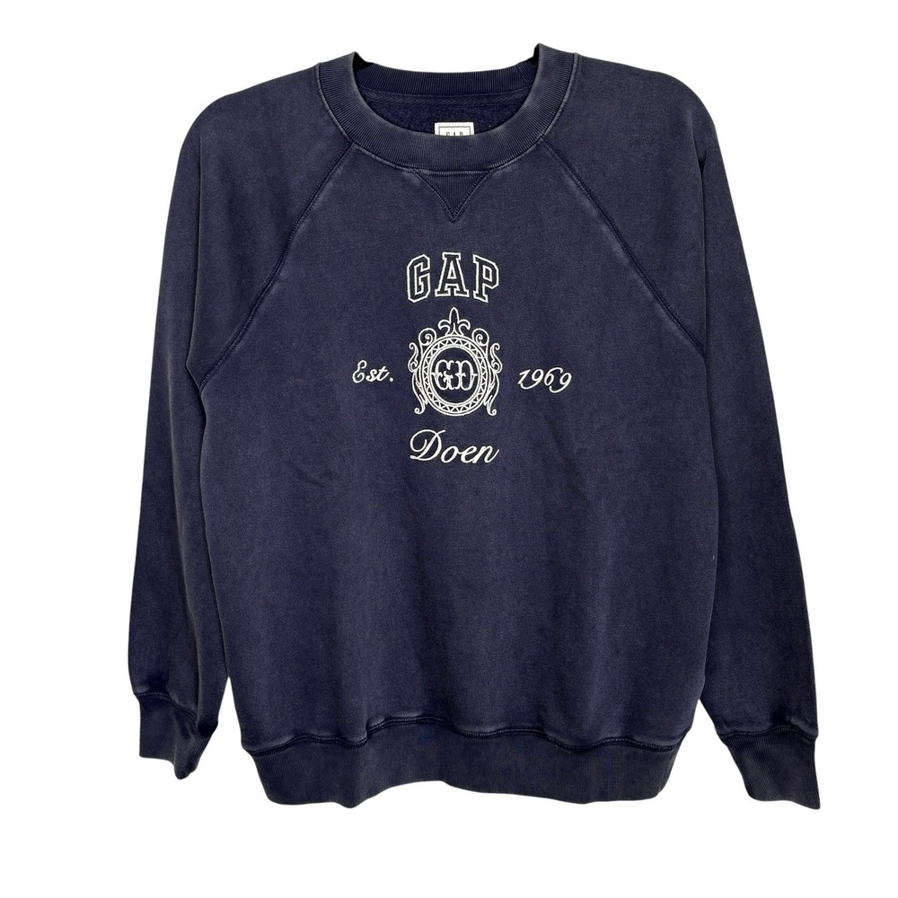 GAP X Doen VintageSoft Logo Sweatshirt XS Oversize Embroidered Crewneck Crest